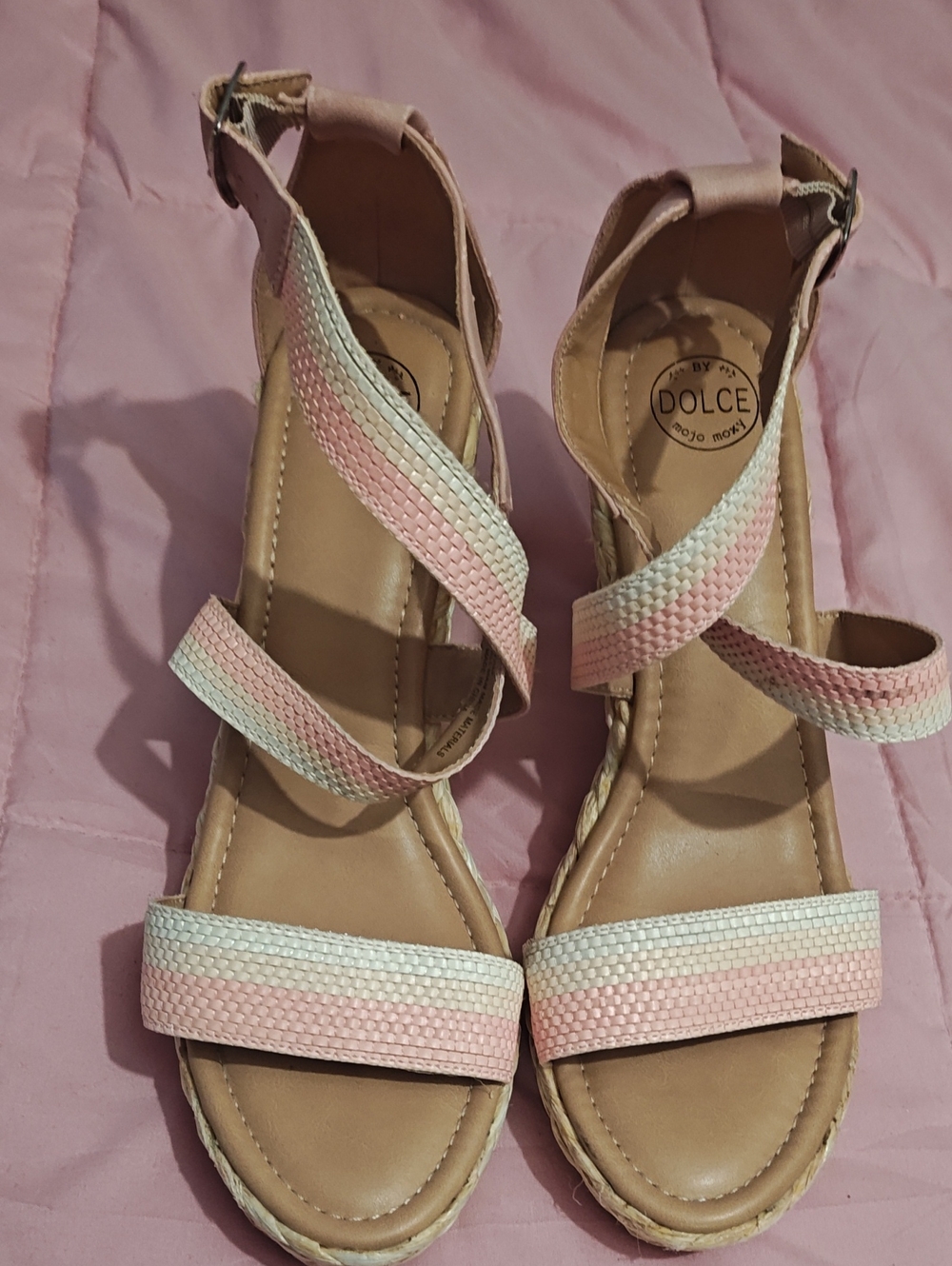 Mojo Moxy Girls Pink and White Strappy Sandals